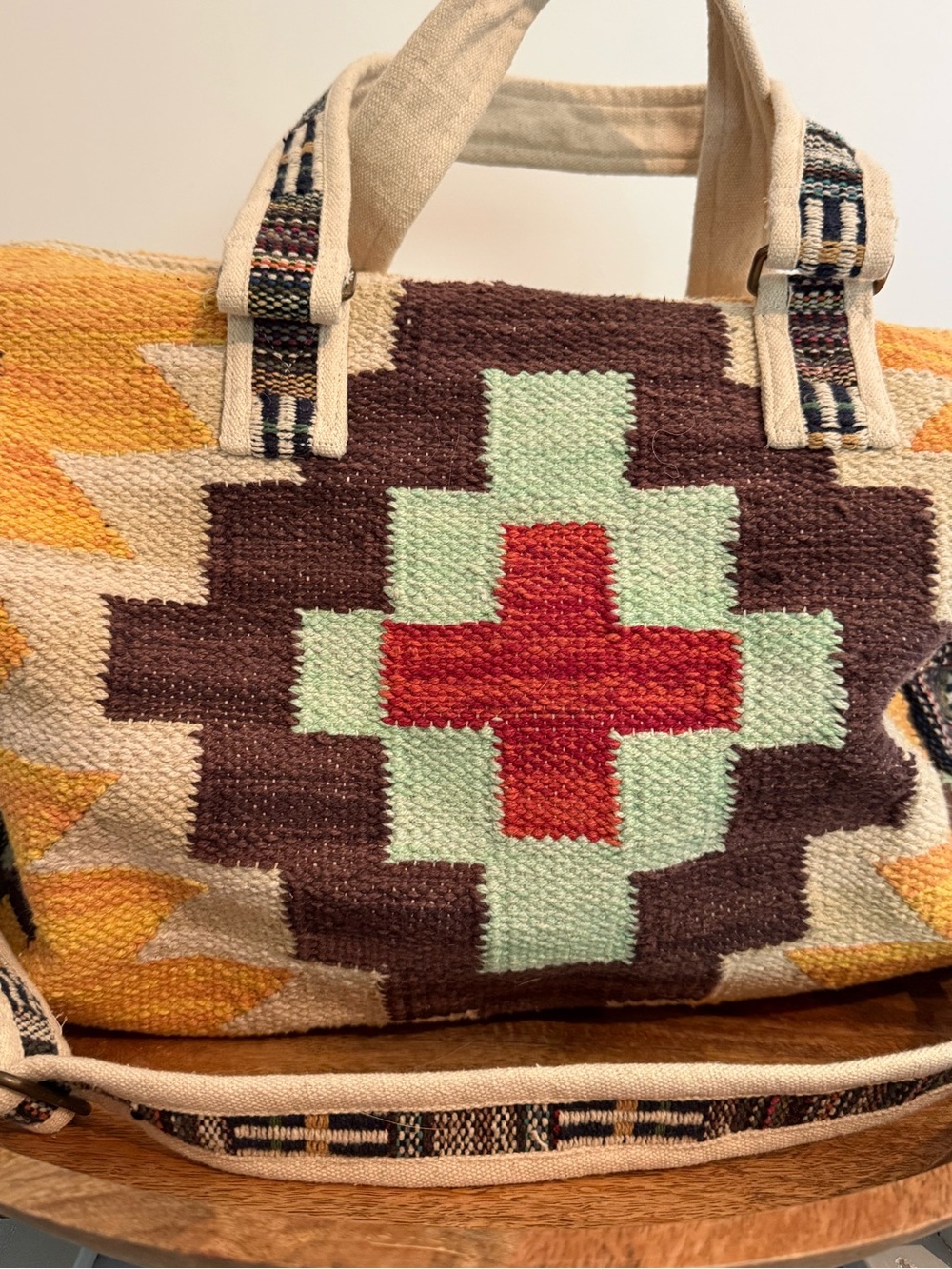 Aztec Duffel Bag Mustard Brown Mint Southwestern Weekender Travel Bag